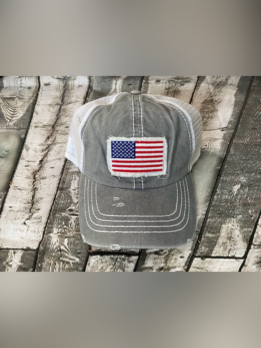 Mesh Baseball Hat w/ American Flag Patch